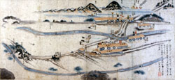 京都南部の加茂川畔で長州藩に対する警備布陣を描いた図